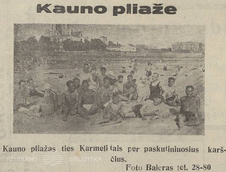 Kauno pliažas ties Karmelitais per karščius. Foto Š. Bajero nuotrauka. Sekmadienis, 1929, nr. 25, p. 5.