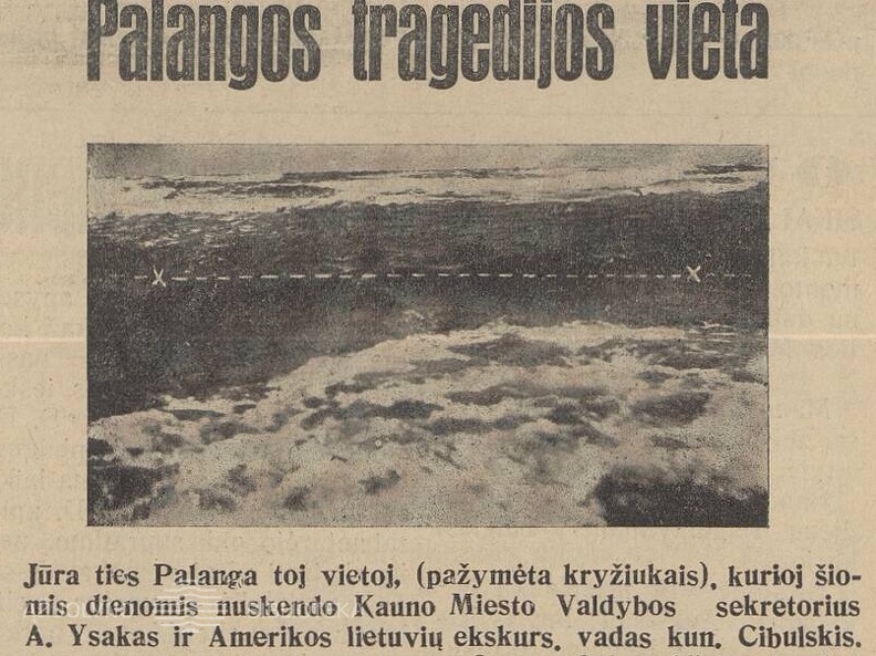 A. Ysako ir kun. Cibulskio žūties vieta jūroje. Sekmadienis, 1930, nr. 30, p. 1.