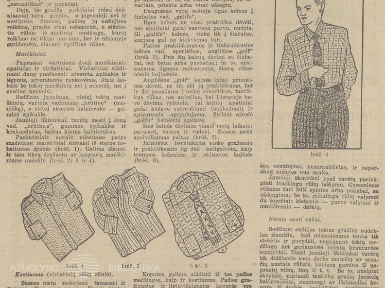 Etnizuota apranga. Jaunųjų ūkininkių rūbai (straipsnio pradžia). Jaunasis ūkininkas.-1936, nr. 3, p. 12.
