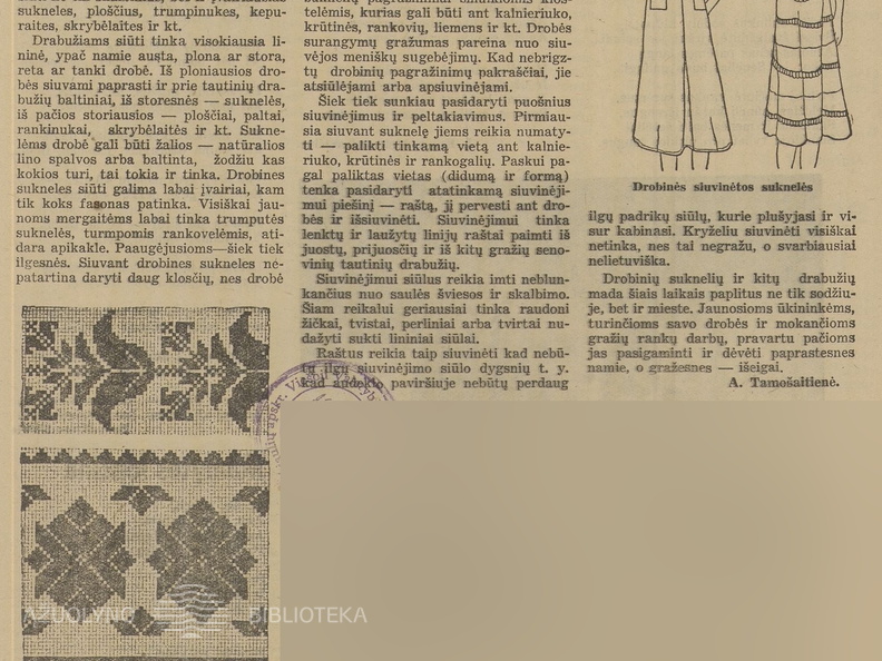 Etnizuota apranga pavasariui ir vasarai. Jaunasis ūkininkas.-1939, nr. 15, p. 229.