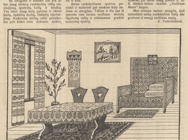 Tautinio stiliaus sodžiaus seklyčia. Jaunasis ūkininkas.-1934, nr. 52, p. 274.