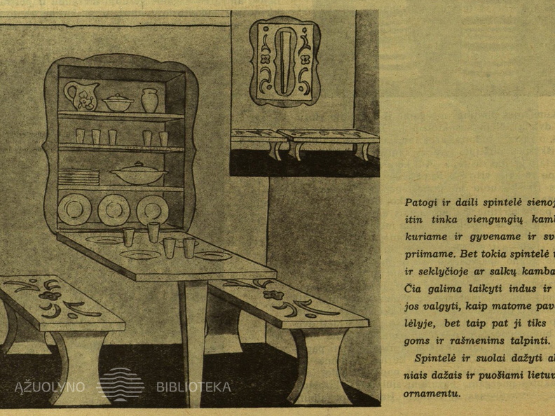 Tautinio stiliaus interjeras. Moteris.-1939, nr. 22, p. 299.
