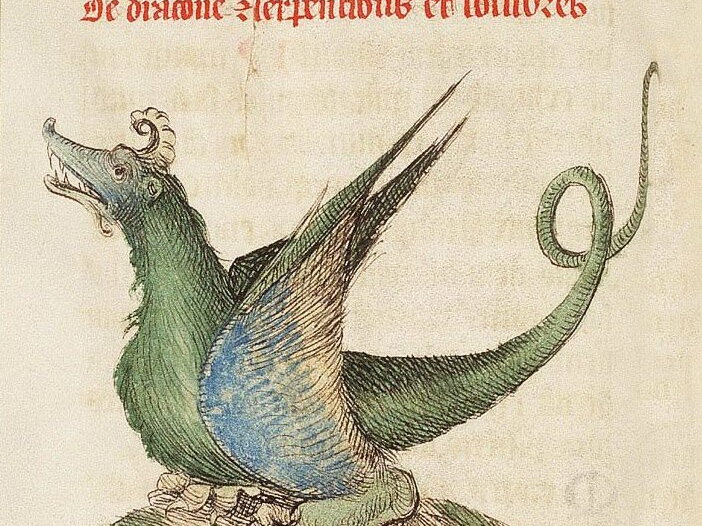 Viduramžių drakono iliustracija iš Liber Floridus enciklopedijos. 1460 m.