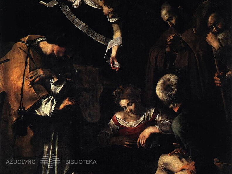 Karavadžas. Kristaus gimimas su šv. Pranciškumi ir šv. Laurynu. 1600 m.