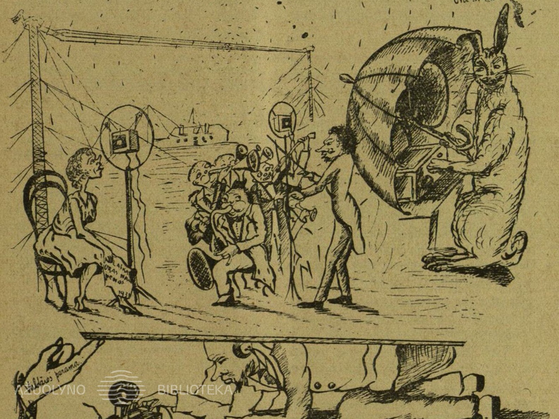 Karikatūra. Jeigu visi „radio zuikia“ mokėtų abonentinį mokestį... Paštininkų žodis.-1931, nr. 12, p. 29.