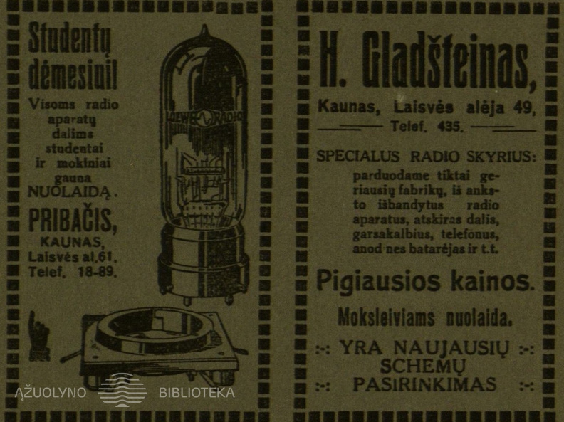 „Studentų dėmesiui!“ Radio mėgėjas.-1927, nr. 1, p. nenumeruotas.