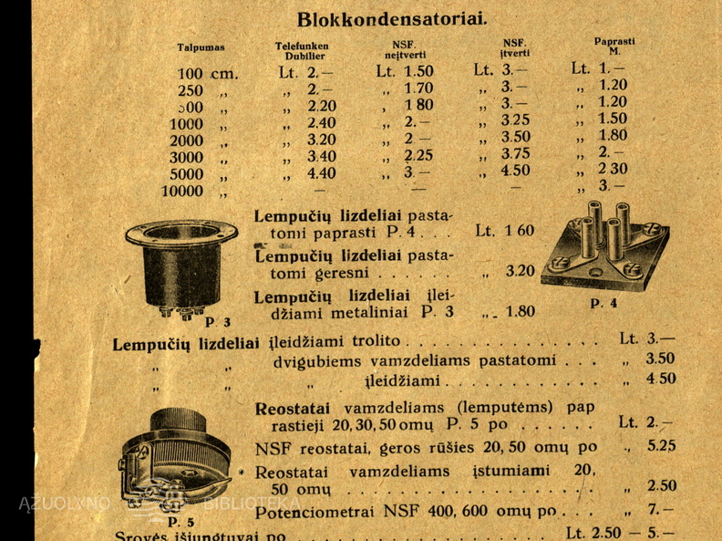 S. Brašiškio „Radio laboratorijos“ reklaminis leidinys. „Radio laboratorija: dalys ir medžiaga radio aparatams“: [reklama]. – Šiauliai: Savičo ir Šumkauskio spaustuvė, [1924].