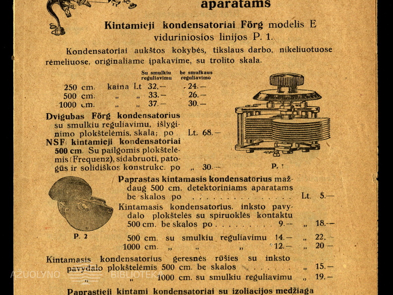 S. Brašiškio „Radio laboratorijos“ reklaminis leidinys. „Radio laboratorija: dalys ir medžiaga radio aparatams“: [reklama]. – Šiauliai: Savičo ir Šumkauskio spaustuvė, [1924].
