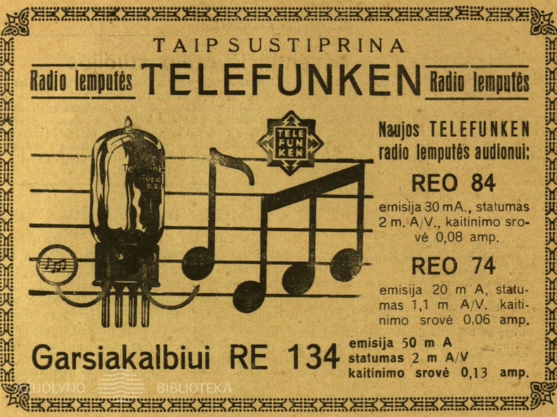 _„Taip sustiprina radio lemputės Telefunken.“ 2000 metrų.-1928, nr. 2, p. nenumeruotas.