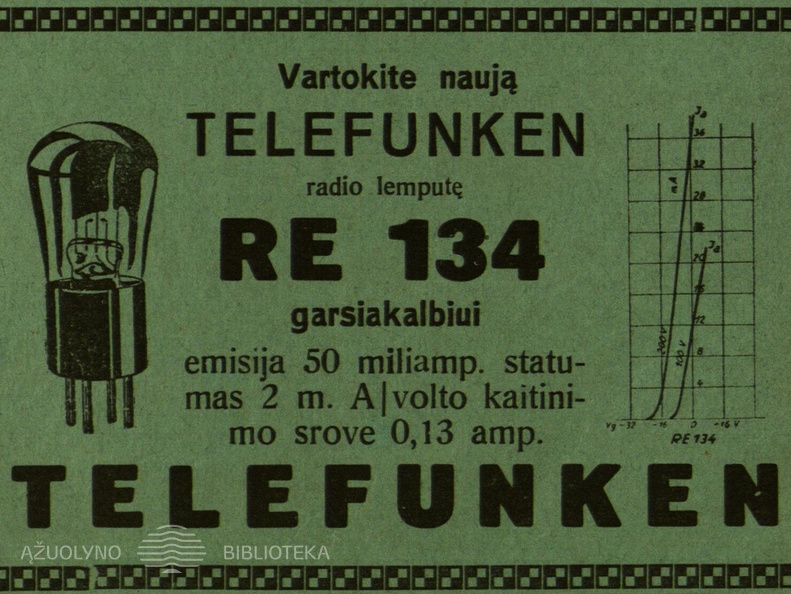 „Vartokite naują Telefunken lemputę“. Radio mėgėjas.-1927, nr. 3, p. nenumeruotas.