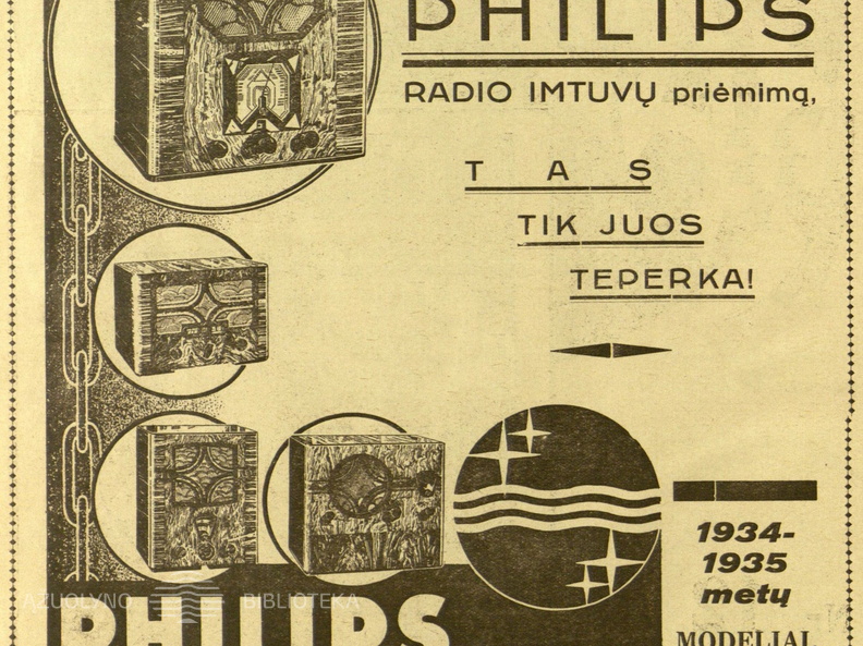 „Philips radio 1934-1935 metų modeliai.“ Pašto pasaulis.-1934, nr. 12, p. nenumeruotas.