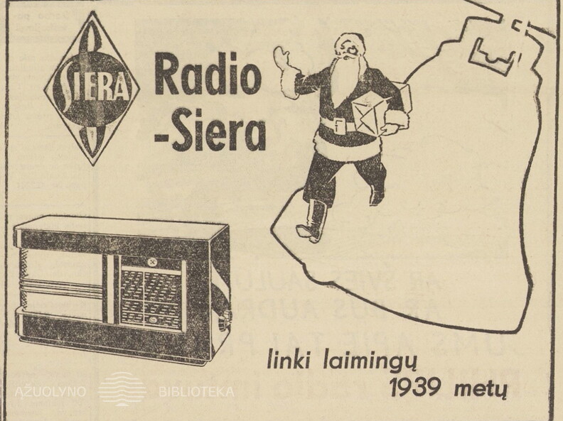 „Radio Siera linki laimingų 1939 metų“. Ūkininko patarėjas.-1938, nr. 52, p. 23.