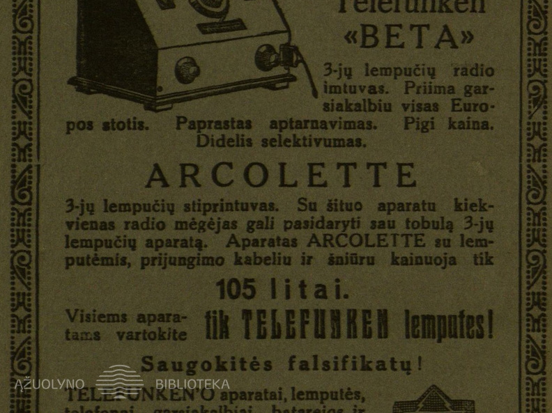 „Saugokitės falsifikatų“. Radio mėgėjas.-1927, nr. 1, p. nenumeruotas.
