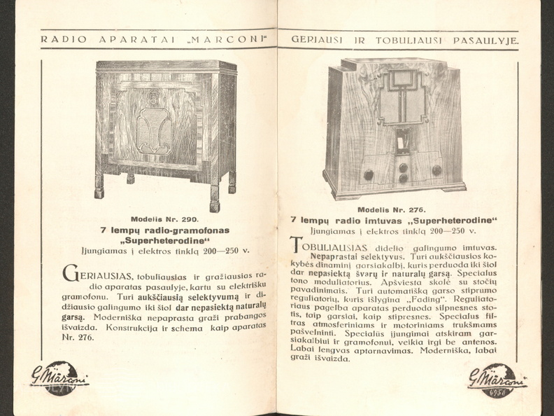 Radio aparatų „Marconi“ 1934 metams katalogas. – Kaunas: generalinis atstovas Lietuvai J. Sakalauskas, [1934].