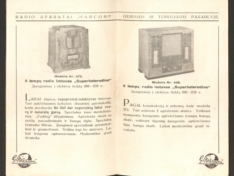 Radio aparatų „Marconi“ 1934 metams katalogas. – Kaunas: generalinis atstovas Lietuvai J. Sakalauskas, [1934].