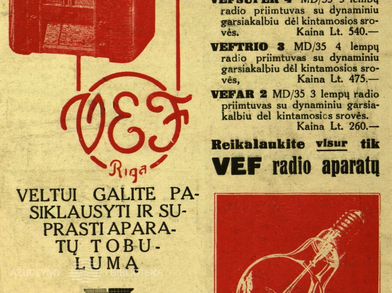 „Aparatai VEF yra geriausi“. Meno dienos.-1934, nr. 4, p. nenumeruotas.