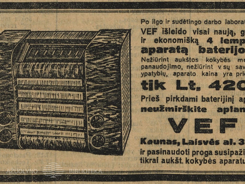 „Neužmirškite aplankyti VEF“. Ūkininko patarėjas.-1937, nr. 12, p. 13