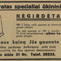 „VEF radio aparatas specialiai ūkininkams“. Ūkininko patarėjas.-1937, nr. 49, p. 15.